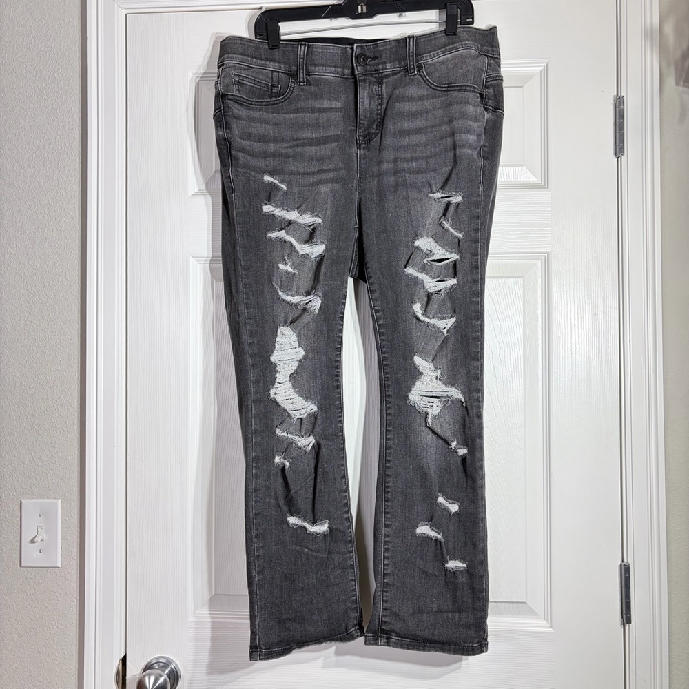 Torrid Distressed Black Straight Leg Jeans